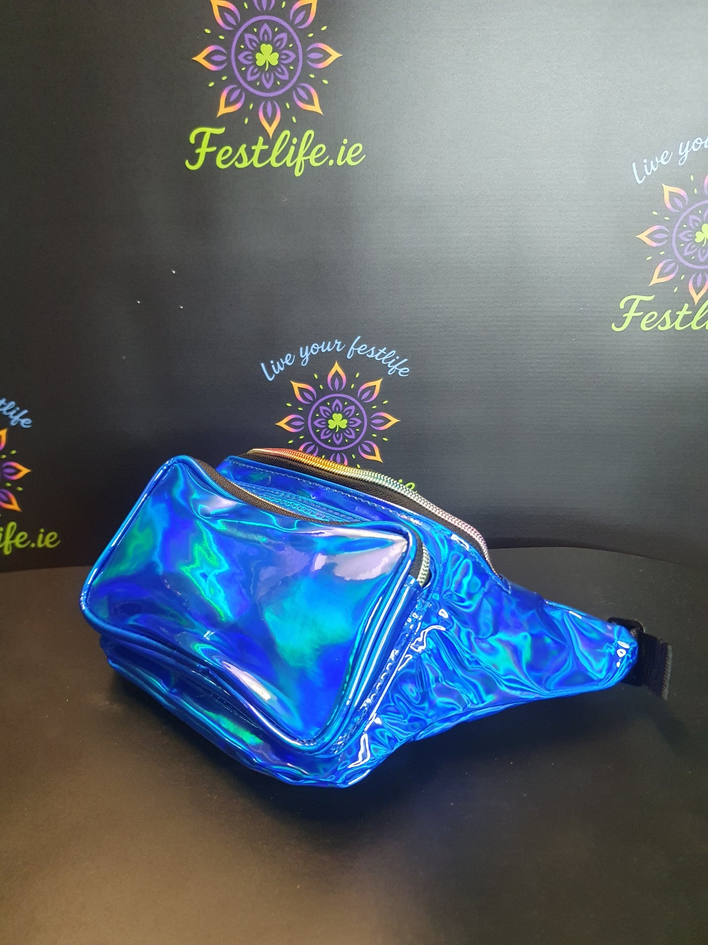 Holographic Festival Bum Bag – 3 Colours (Silver, Blue, Rose Gold)