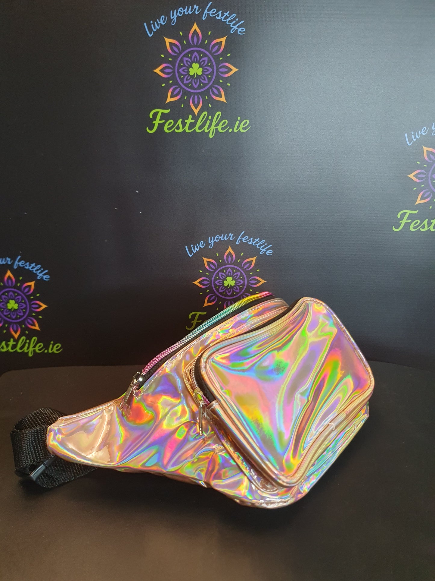 Holographic Festival Bum Bag – 3 Colours (Silver, Blue, Rose Gold)