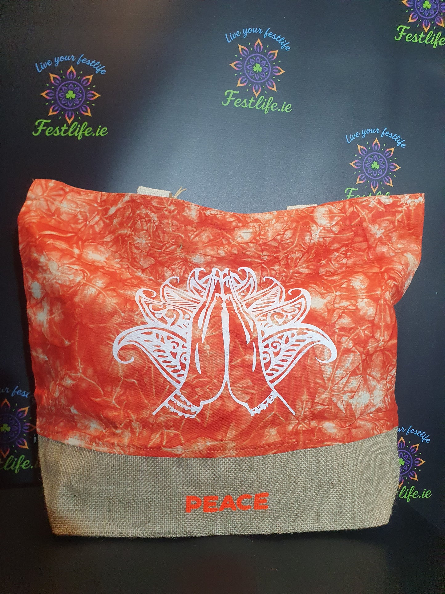 Orange Stonewash - All Natural Bag - Namaste Hand (Peace)