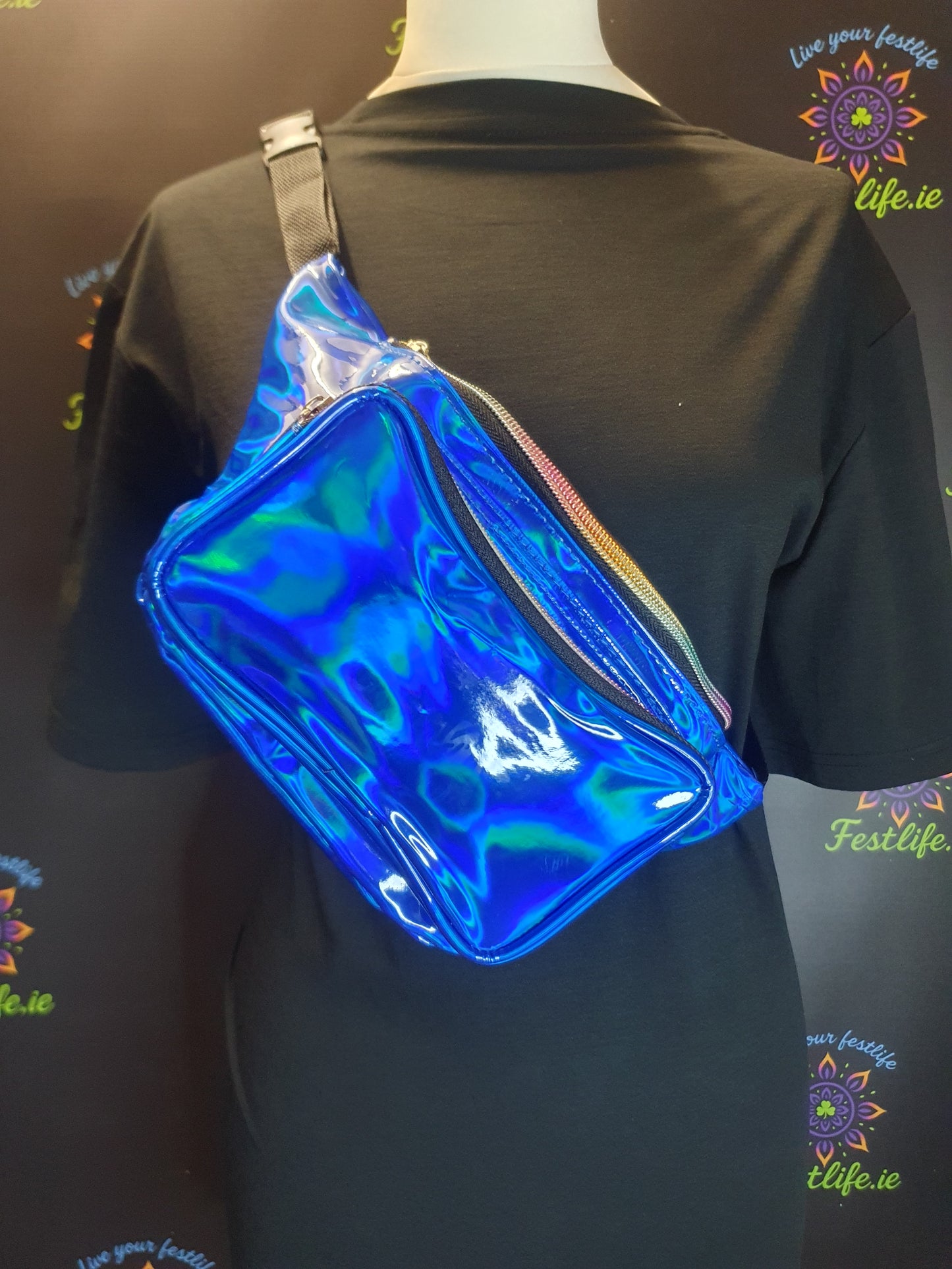 Holographic Festival Bum Bag – 3 Colours (Silver, Blue, Rose Gold)