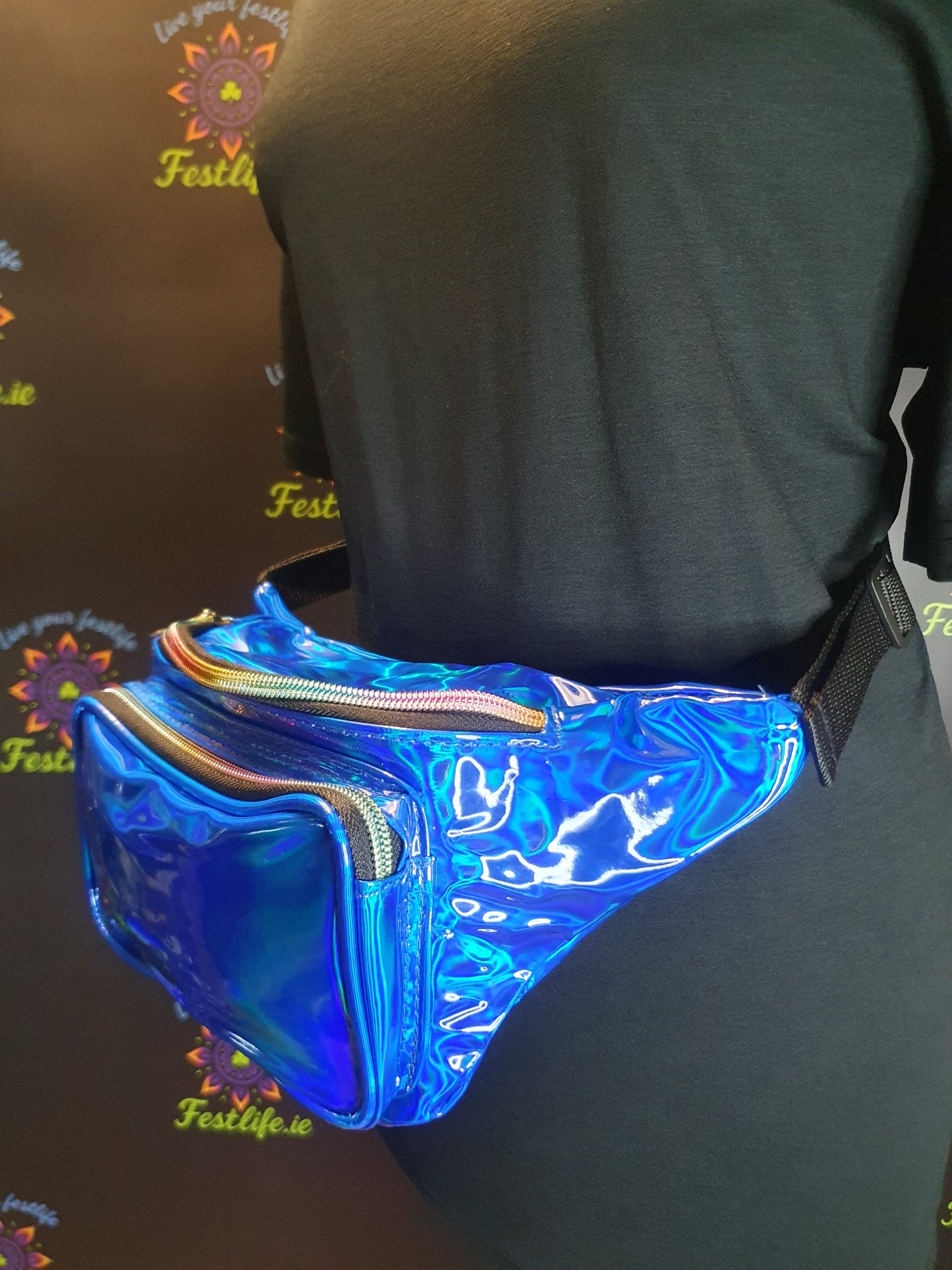 Holographic Festival Bum Bag – 3 Colours (Silver, Blue, Rose Gold)