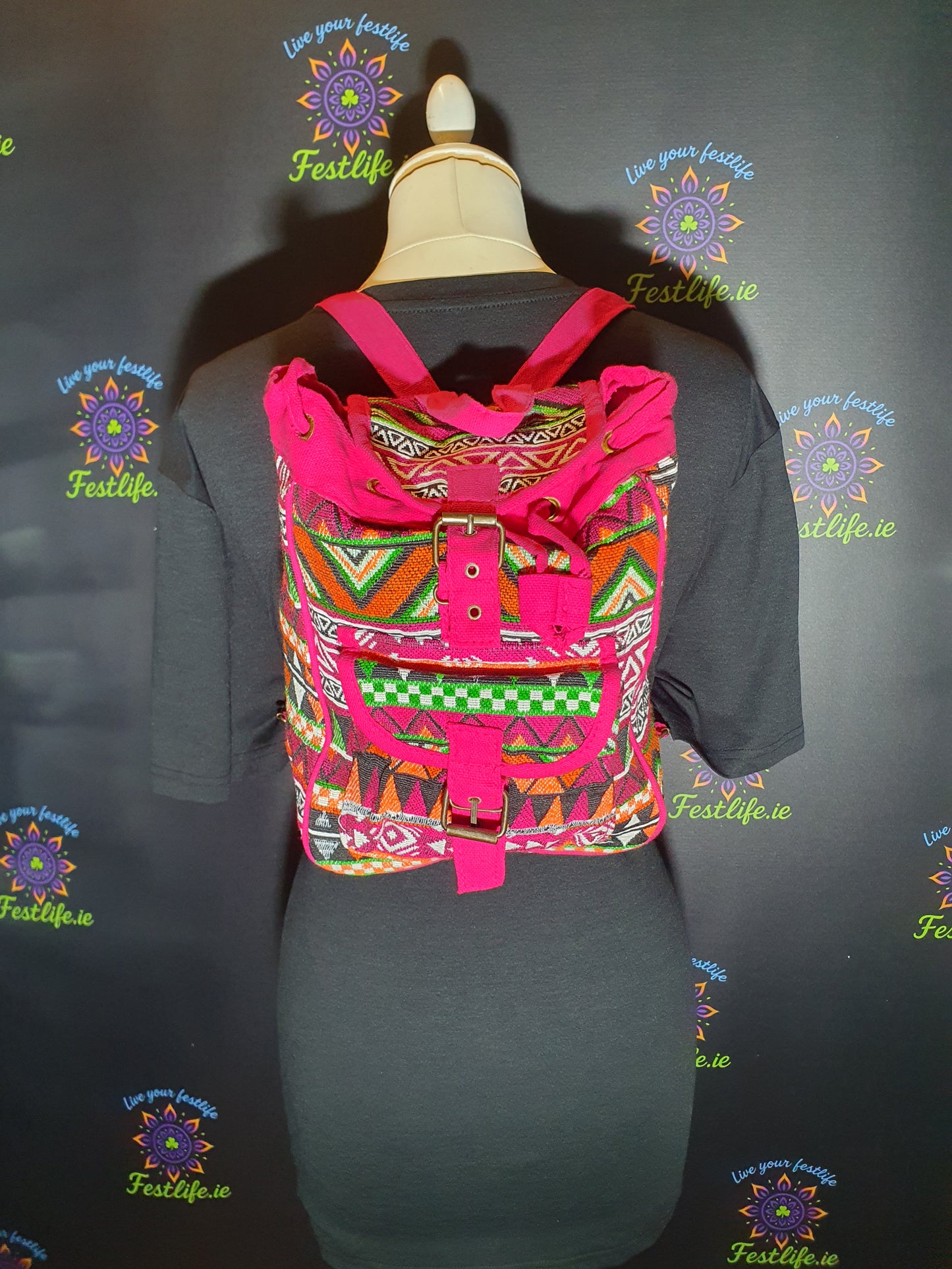 Jacquard Nepal Style Backpack – Festival Pink